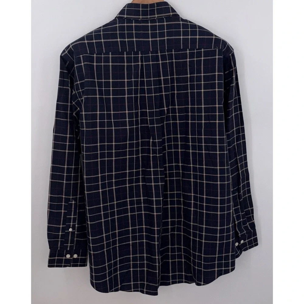 Brooks Brothers Navy‎ Blue Beige Plaid Button Down Large 346 Cotton Pocket